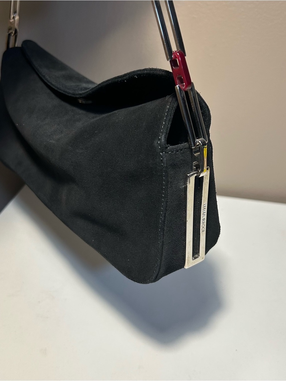 Nina Ricci Black Suede Shoulder Bag with Silver Chain Strap Party Event bag - Picture 4 of 12